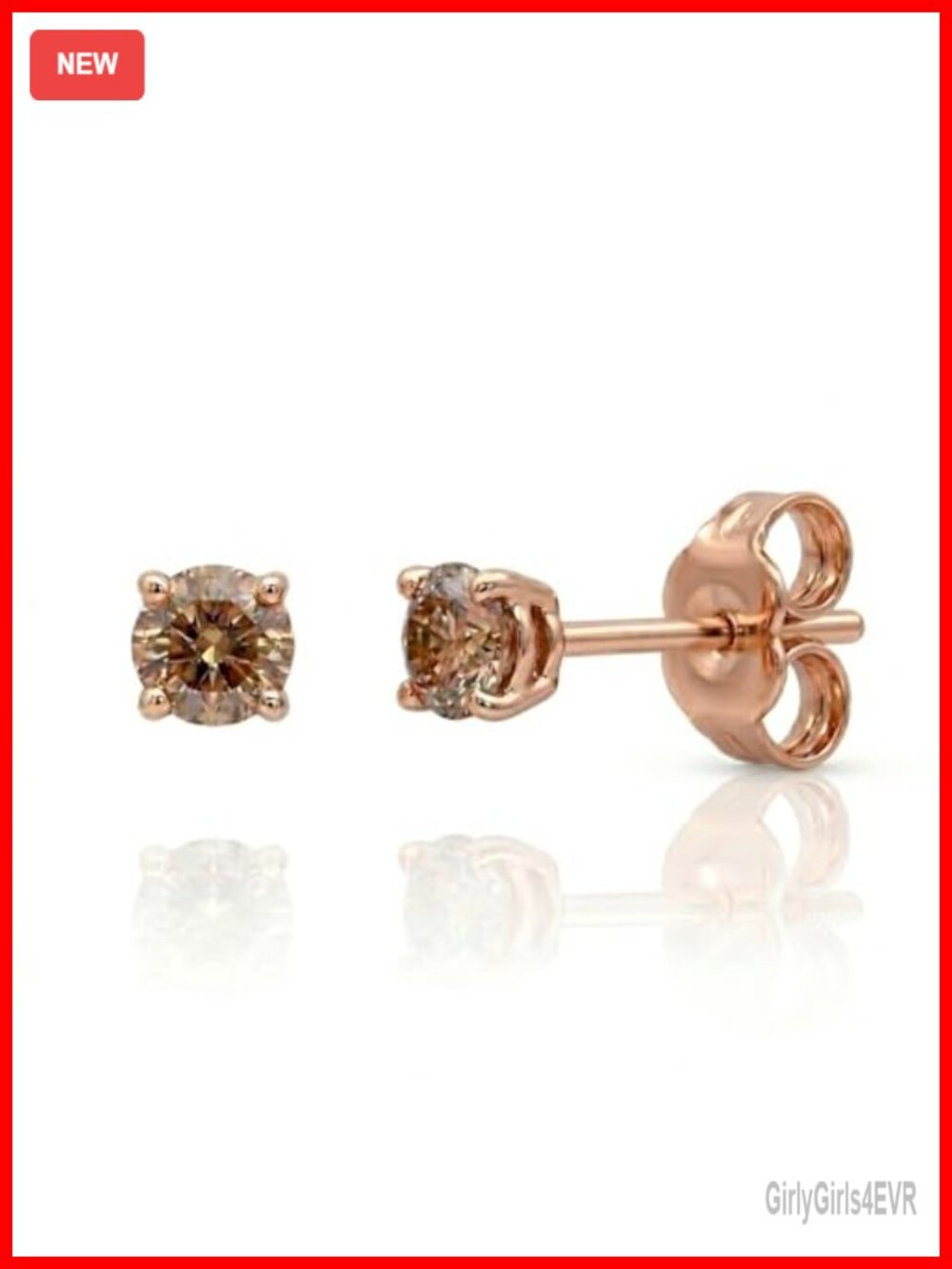 Chocolate Diamond Stud Earrings Rose Gold Plated Sterling Silver